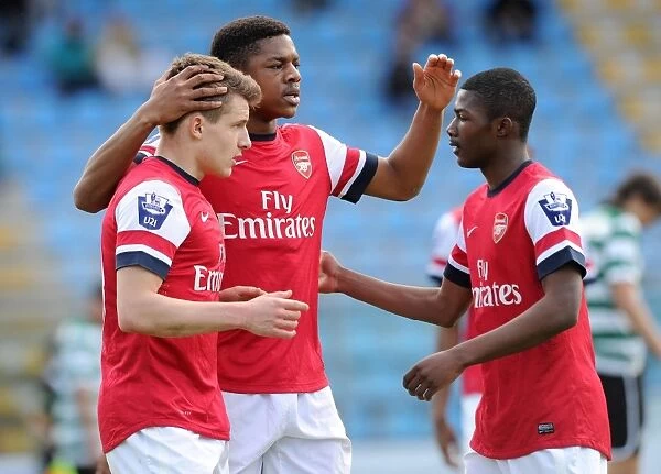 Arsenal U19s Celebrate Third Place Goal: Thomas Eisfeld, Chuba Akpom, Ainsley Maitland-Niles vs. Sporting Lisbon U19, NextGen Series 2013