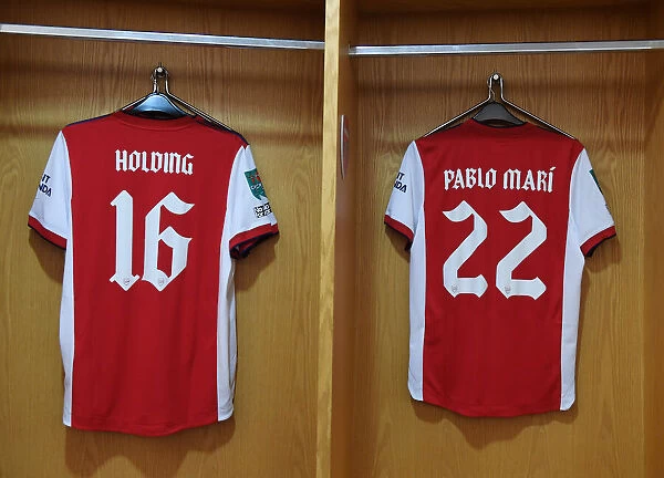 Arsenal's Emirates Stadium: Rob Holding and Pablo Mari Shirts Hang Ahead of Arsenal v AFC Wimbledon Carabao Cup Match