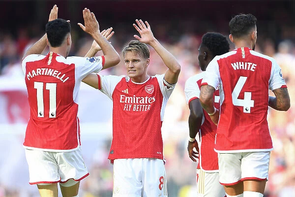 Arsenal's Martin Odegaard and Gabriel Martinelli Celebrate First Goal Against Manchester United (2023-24)