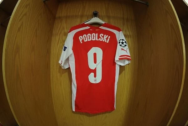 Lukas Podolski's Arsenal Shirt in the Changing Room Before Arsenal vs. Besiktas, UEFA Champions League Qualifiers (2014)