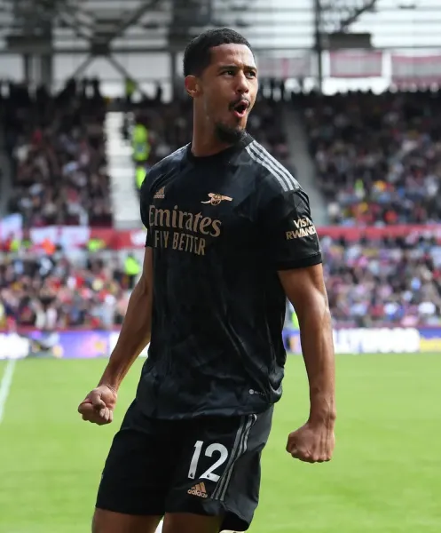 Arsenal FC Print: Saliba Scores First Goal vs Brentford Art