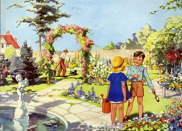 Infant School Illustrations 1950s UK gardens Enid Blyton