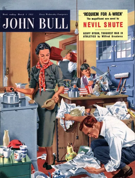 John Bull 1955 1950s UK moving removals housewife housewives packing kitchens woman