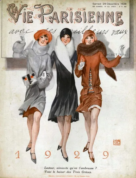 La Vie Parisienne 1928 1920s France cc womens hats coats fur new years eve