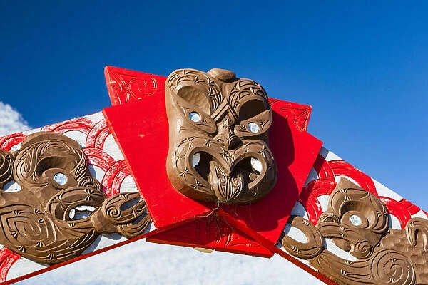 A Maori wood sculpture in Wellington, New Zealand