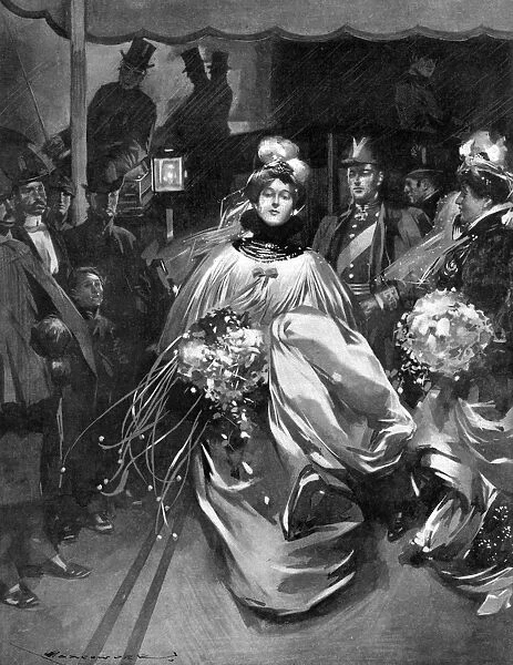 A debutante arrives at the photographers, 1902