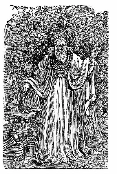 Ancient British Arch-Druid wearing the Breastplate of Judgement. Wood engraving c1900