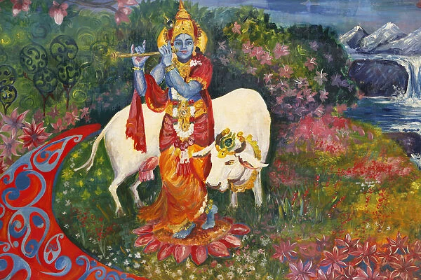 Bhaktivedanta Manor Painting depicting Krishna and a cow