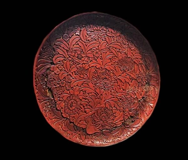 Carved Chinese lacquer dish. Early Ming Dynasty 1403-1425. Ashmolean Museum, Oxford