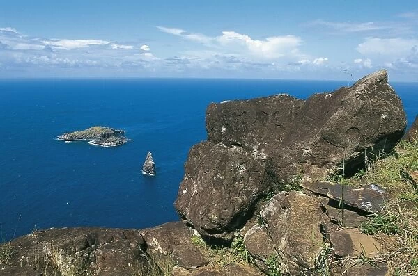 Chile, Easter Island, Rapa-Nui National Park (UNESCO World Heritage List, 1995). Site of Orongo and islets of Motu Kao Kao, Motu Iti and Motu Nui