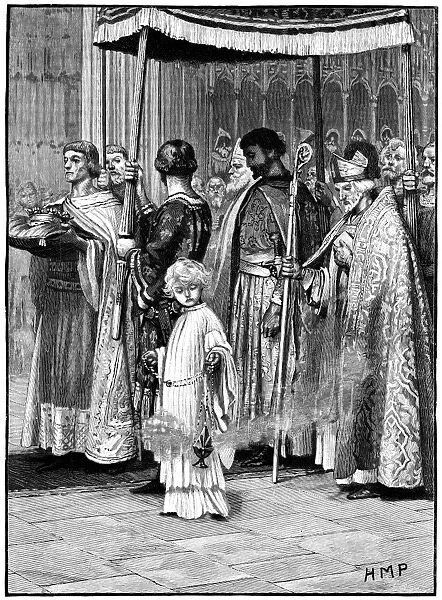 Coronation of Richard I in Westminster Abbey 1189. Richard processing down the aisle