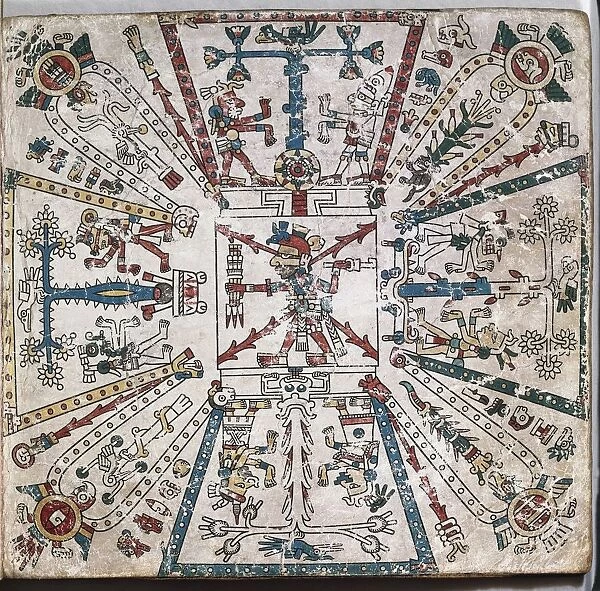 Cosmological map from Codex Fejervary-Mayer, Aztec Codex of central Mexico from an Aztec manuscript, circa 1400-1521