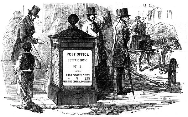 One of the first letter boxes erected in London at the corner of Fleet Street and Farringdon Street