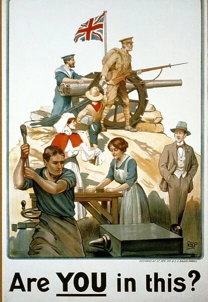 First World War British recruitment poster, designed by Robert Baden Powell. circa 1915