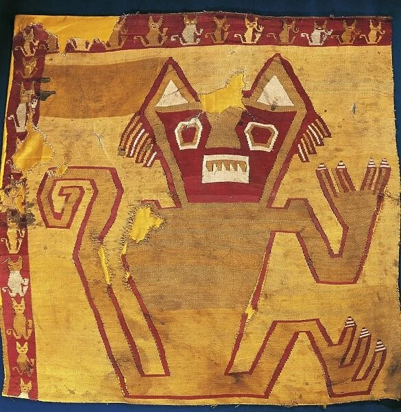 Fragment of fabric with stylized animal figure, Peru, Nazca culture