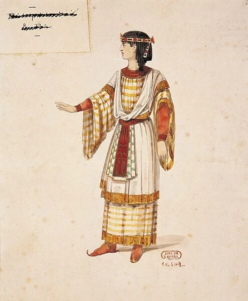 France, Paris, Costume sketch for chorus singer in Aida by Giuseppe Verdi for Premiere at Khedivial Opera House in Cairo