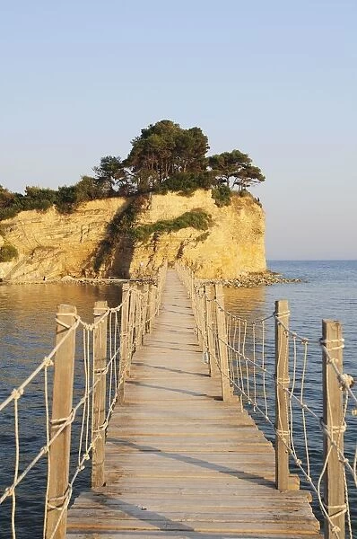 Greece, Greek Islands, wooden bridge connecting Agios Sostis with Zakynthos island