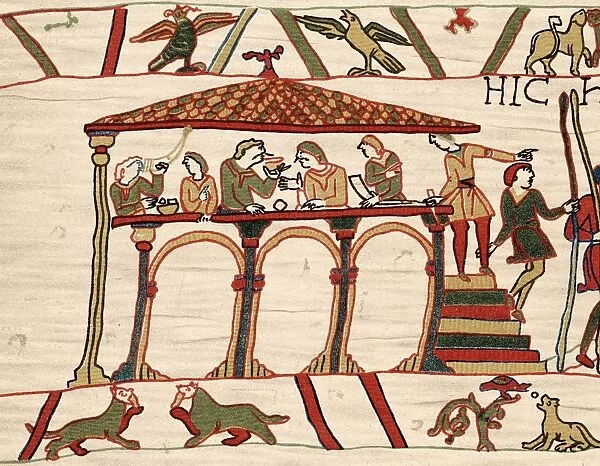 Harold II (c1022-1066) last Anglo-Saxon king of England 1066. Harold and companions feasting