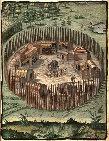 Illustration of Algonkian Indian Village, 1587