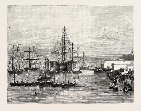 Inauguration of the Clarence Hydraulic Dock at Malta, 1873 Engraving