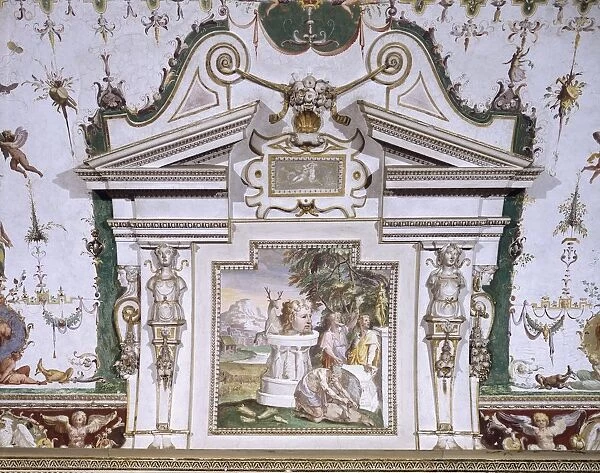 Italy, Lazio Region, Tivoli (Rome province), Villa d Este, Noble apartment, Room of Fountain, Detail of mythological frescoes
