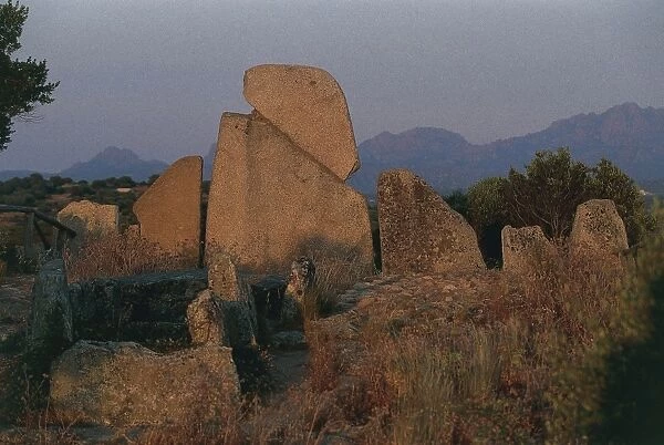 Italy, Sardinia, Arzachena, province of Olbia-Tempio, Li Longhi Giants tomb, back view