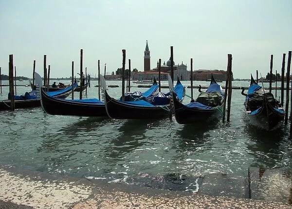 Italy, Venice, Gondolas moored at St Marks square