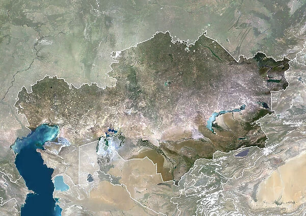 Kazakhstan with borders and mask
