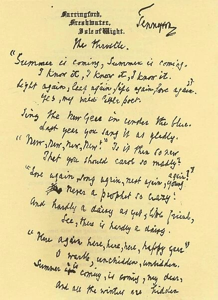 Manuscript of the poem The Throstle