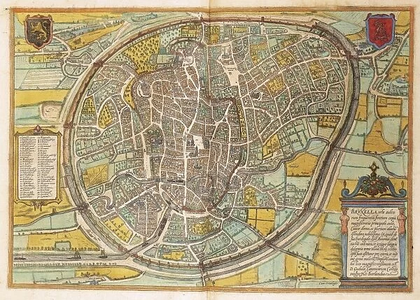 Map of Bruxelles from Civitates Orbis Terrarum by Georg Braun, 1541-1622 and Franz Hogenberg, 1540-1590, engraving