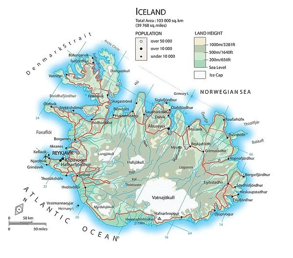 1973 CIA Map of Iceland Population Economics Political Wall Art Poster Print 
