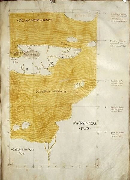 Map representing Thule Island, South Sandwich Islands, according to description of Greek navigator and cartographer Pytheas of Marseilles