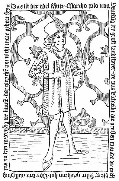Marco Polo (1254-1324) Venetian merchant and traveller. Undated woodcut
