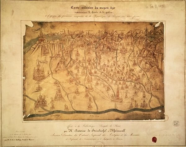 Military map of Lombardy Parchment, 16th Century