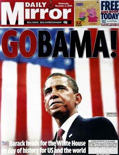 Front page of the Daily Mirror Newspaper Go Obama 2008 A. D
