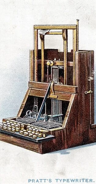 Typewriter patented by John Pratt in 1866. Chromolithograph 1915