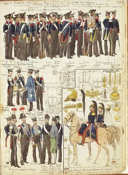 Uniforms of the Sardinian army, Color plate by Quinto Cenni, 1830