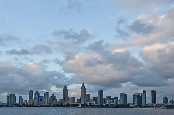 USA, California, San Diego skyline from Coronado Island with cloudscape above