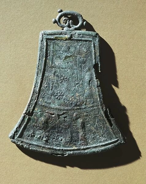 Villanovian civilization, bronze bell with reliefs of female activities from Arsenale Militare necropolis, Bologna, Italy