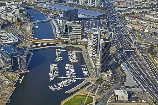 Birds eye view of Victoria harbour docks in Melbourne