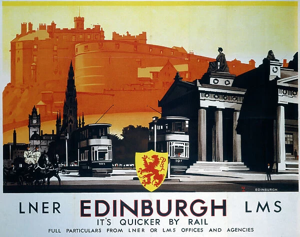 Edinburgh - Its Quicker By Rail, LNER / LMS poster, 1923-1947