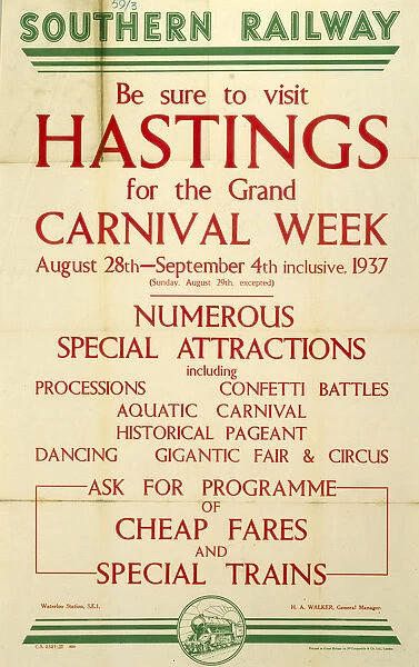 Be Sure to Visit Hastings, SR poster, 1937