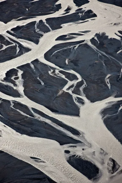 Aerial of glacial riverbed, Iceland