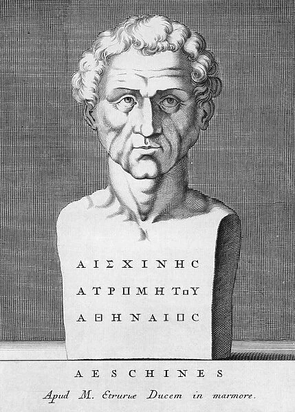 Aeschines. circa 1850: A bust of ancient Athenian orator and statesman Aeschines 