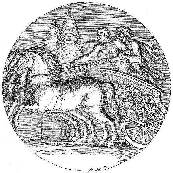 Antique illustration of Heracles driving the Sun chariot