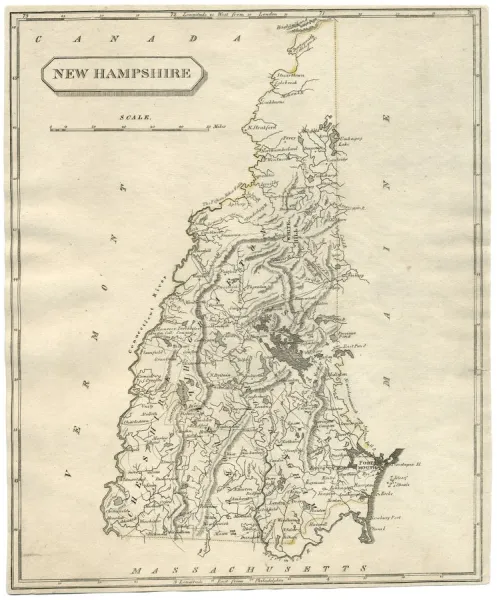 Antique map of New Hampshire USA 19th century 1819