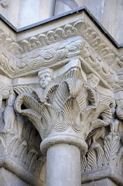 Architectural sculptures on the facade of the Grossmuenster church, Zurich, Switzerland, Europe