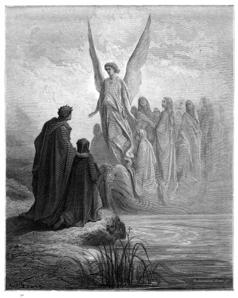 Arrival of souls purgatory engraving 1870