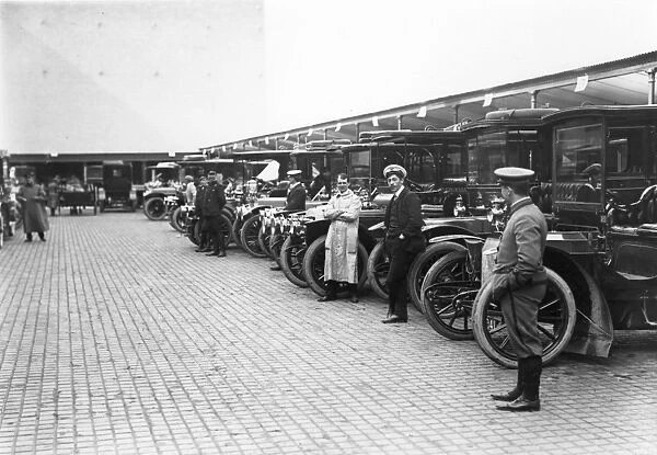 Ascot Cars. June 1907: Motor cars parked in the official garage at Ascot