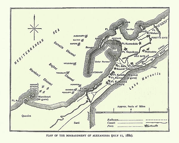 Battle plan of Bombardment of Alexandria by the British warships